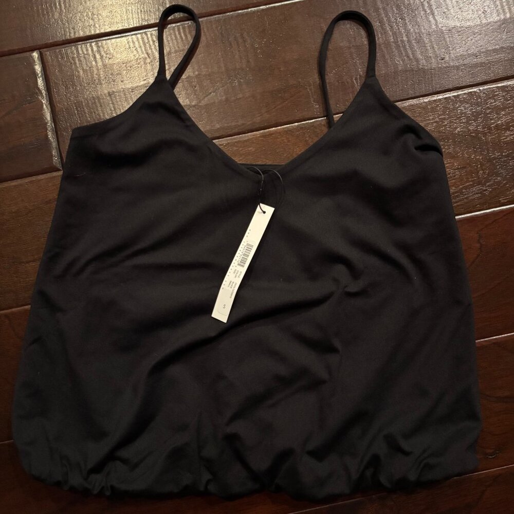 NEW Susana Monaco relaxed string top black tank bubble hem - Size Small